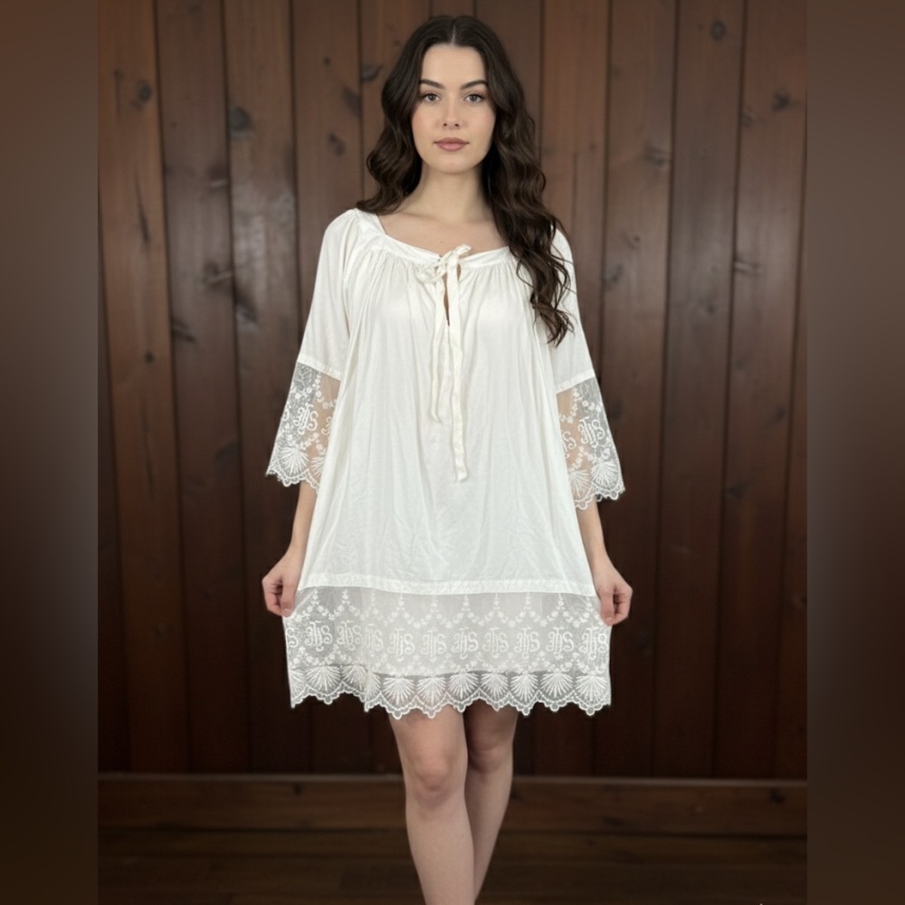 RARE Vintage White Lace Trim Choir Tunic Dress
